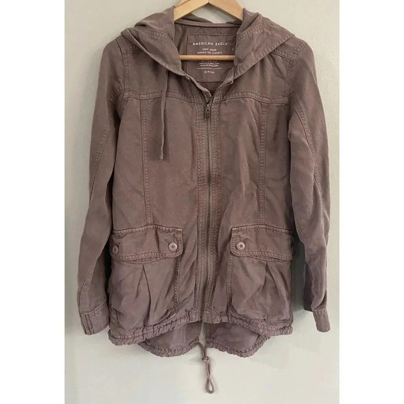 American Eagle Full Zip Jacket Drawstring Mauve Purple Small S - Picture 1 of 4